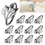 anneaux serviette feuilles stylisées blanc doré moderne élégants adhésifs ensemble 12 métal brillant table