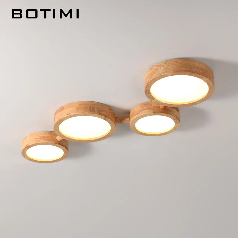 plafonnier bois massif moderne éclairage surface rond led naturel minimaliste