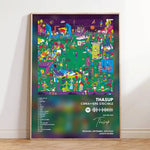 affiche pop art violet objets divers horloge guitare casque moderne