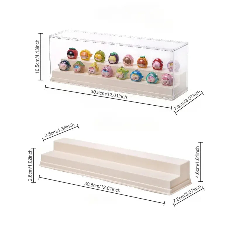 présentoir transparent empilable rangement figurines miniatures blanc beige