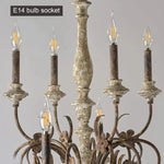 lustre vintage rustique bois blanc vieilli 12 ampoules e14 salon chambrehôtel