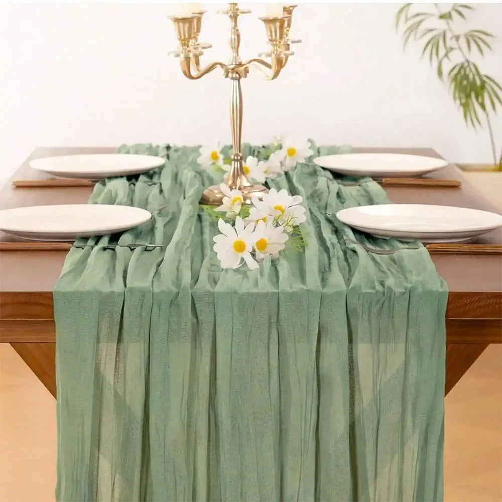 nappe plissée semi transparente verte olive beige rustique décoration table mariage fête