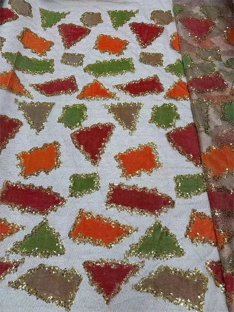 tissu patchwork triangles dorés polyester coton mariage robes soirée traditionnel opacité française