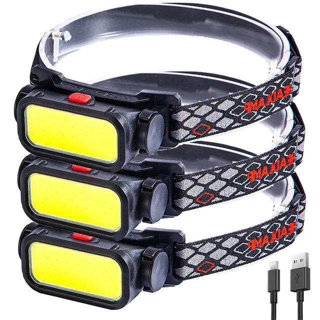 lampe frontale rechargeable led noire jaune clip moderne camping pêche randonnée usb