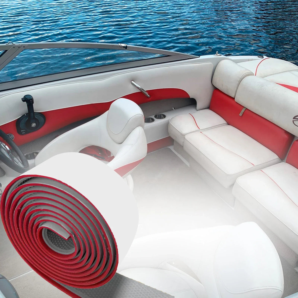 tapis sol rouge gris bateau adhésif grains riz moderne kayak yacht 2400x55mm