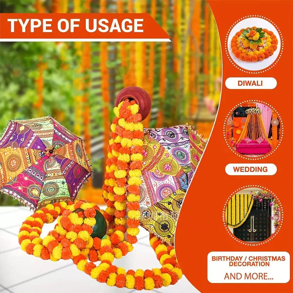 guirlande pompons orange jaune décoration intérieure maison festive halloween diwali pelucheuse ronde PVC