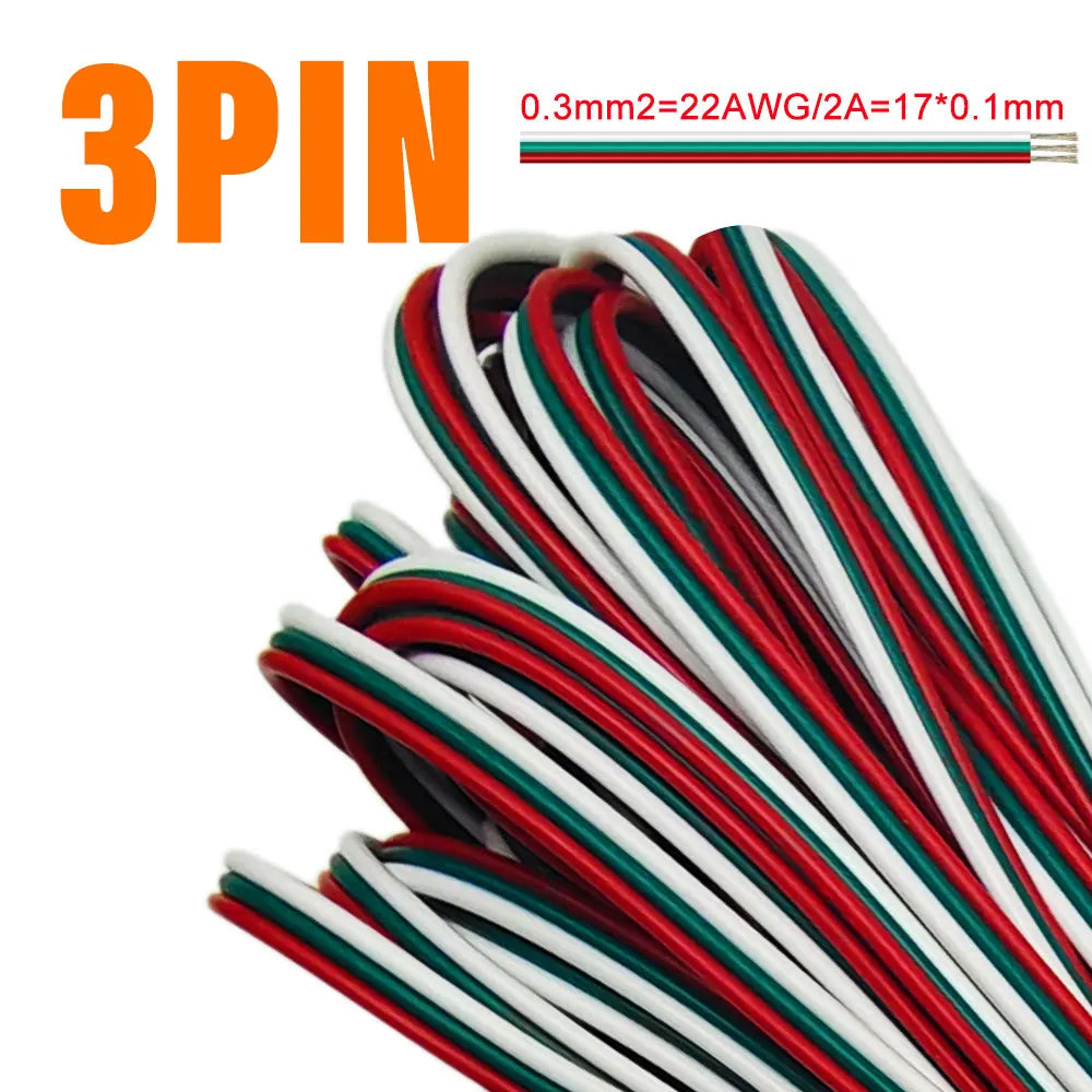 câble électrique flexible led 22awg 1m 5m 10m 2pin 3pin 5pin 6pin rouge blanc