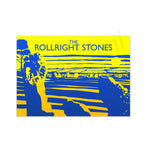 Cette image représente la couverture d'un album de musique intitulé "The Rollright Stones", avec un paysage abstrait composé de formes géométriques bleues et jaunes.