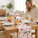 nappe table motif fleurs printemps calligraphie moderne bleu rose jaune vert blanc