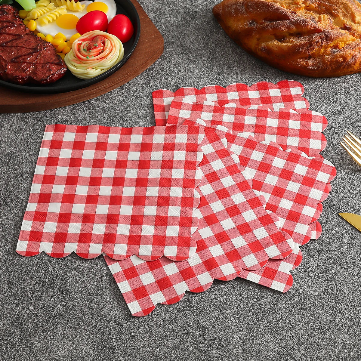 serviettes papier motif vichy rouge blanc decoration table rustique 9.84x9.84 poucesUsageIdéo