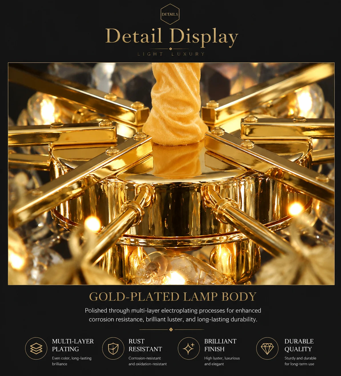 lustre cristal doré facettes brillantes élégant salon chambre moderne suspension transparent