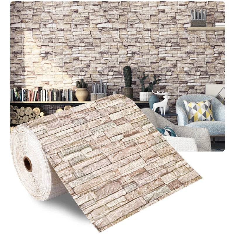 papier peint vinyle brique texturé blanc marron salon chambre cuisine étanche