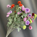 décoration intérieure bouquet artificiel fleurs chrysanthèmes feuilles vertes moderne or rose violet