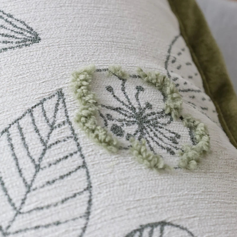 coussin décoratif moderne 45x45cm motif floral noir blanc vert olive beige clair