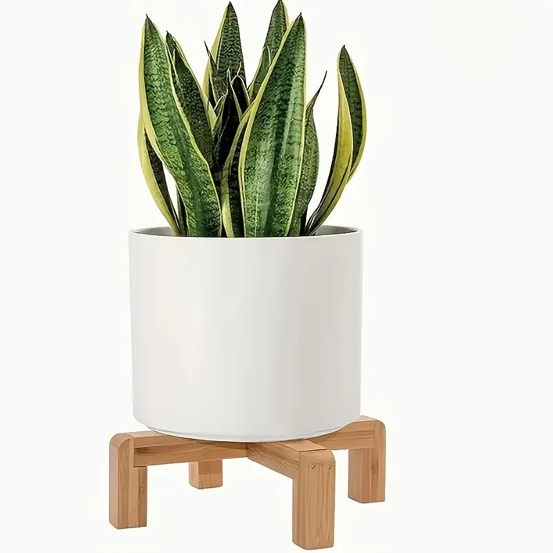 support plante moderne bois naturel pot céramique blanc minimalisteintérieurextérieur