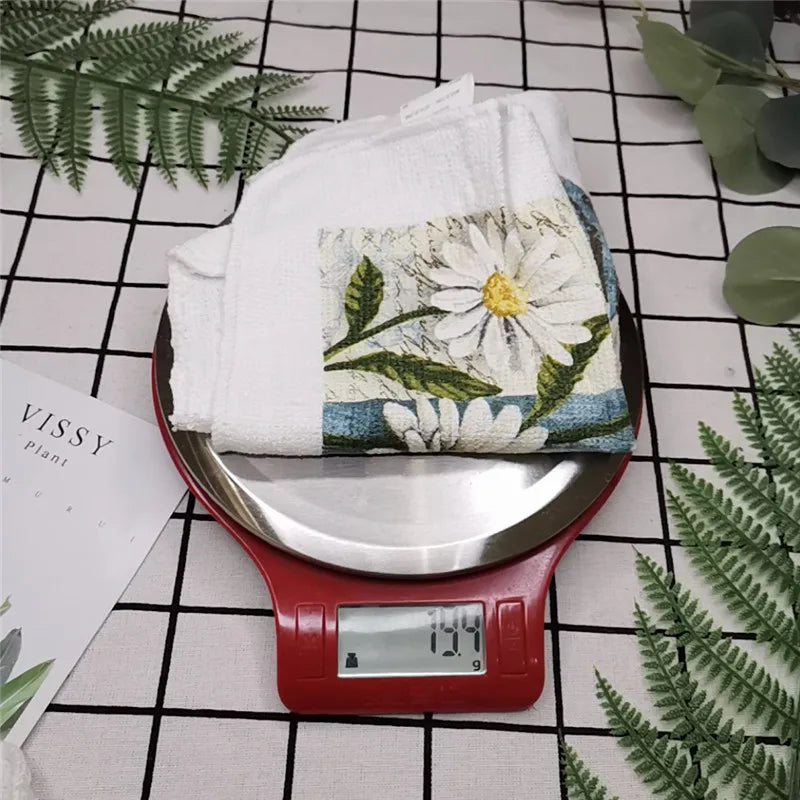 serviettes cuisine coton florales vintage blanc vert rouge jaune bleu noir absorbantes 20x20cm