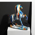 statue cheval moderne marbré bleu orange blanc décoration salon meuble vin cadeauOpaque