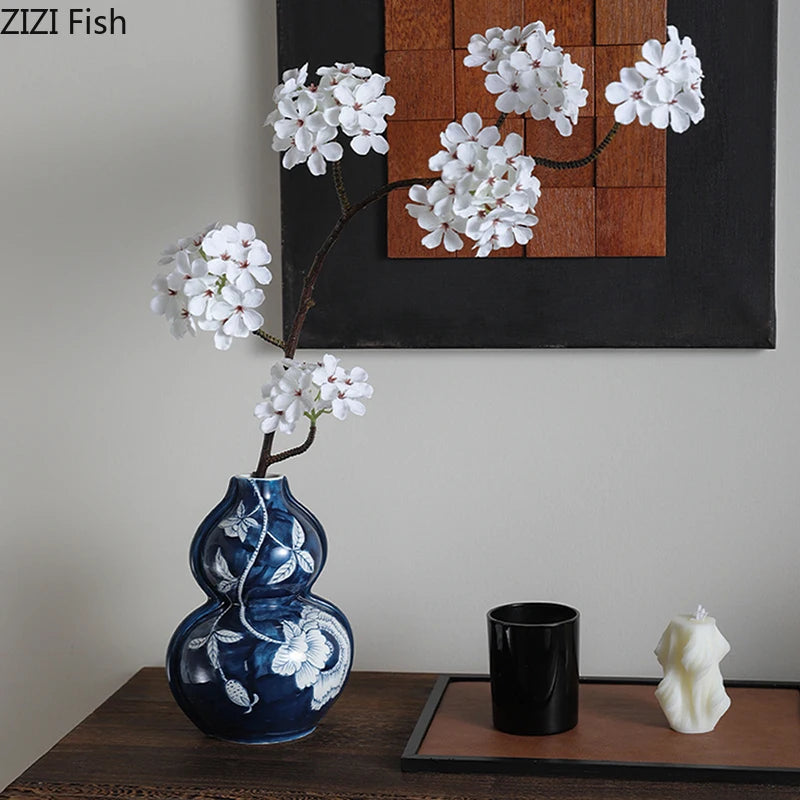 vases bleu blanc fleurs oiseaux feuillage classique decoration table arrangement fleurs moderne