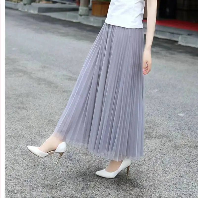 Jupe tulle femme élégante classique solide beige gris noir blanc mi mollet empire