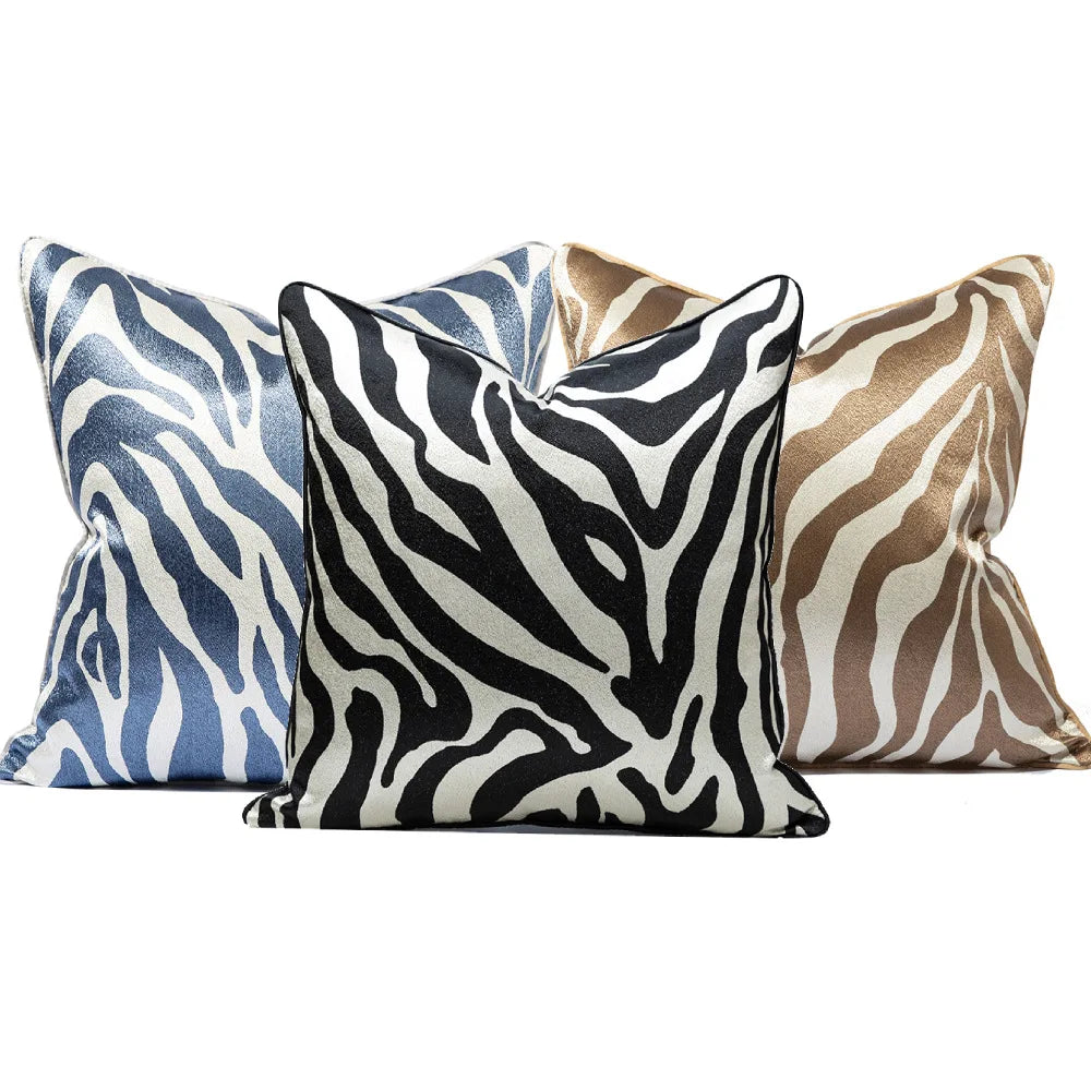 housse coussin jacquard motif zèbre moderne 100 polyester bleu marine noir marronclair blanc 60x60cm