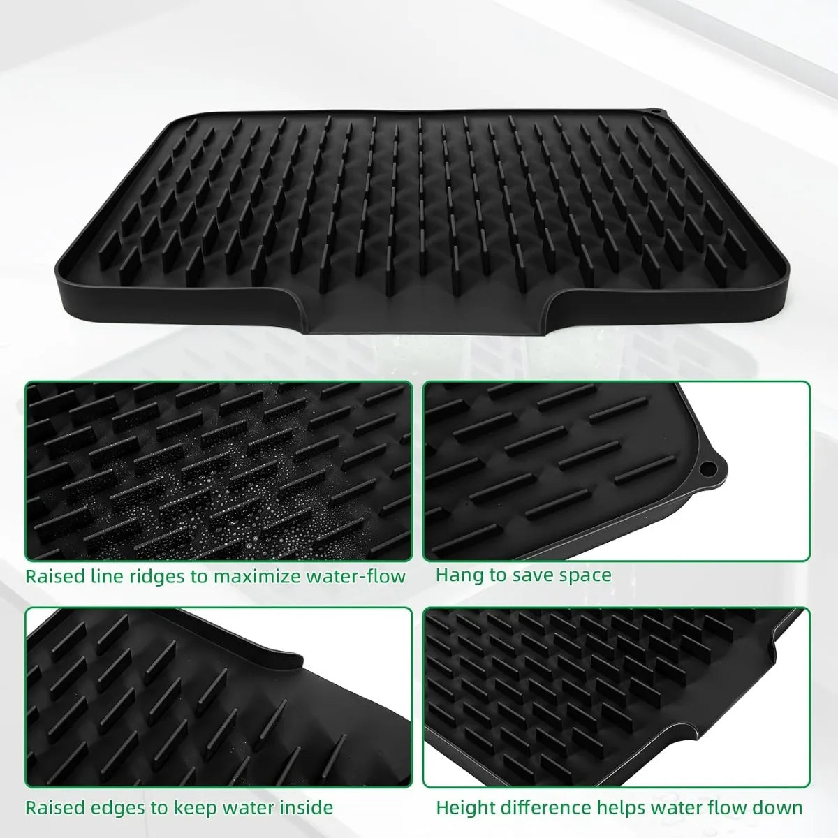 tapis séchage silicone noir rides relief moderne vaisselle facile nettoyer