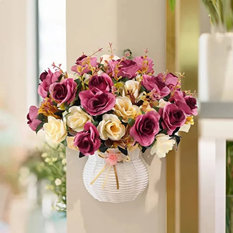 bouquet roses artificielles soie mariage rose vif jaune crème violet foncé bleu orange vert
