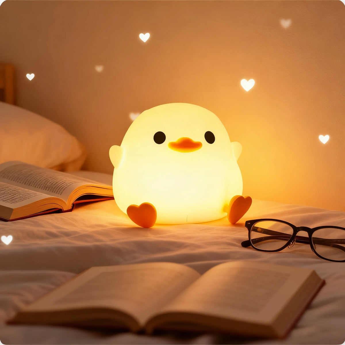 veilleuse table forme poussin blanc orange mignon cartoon sensibilité tactile rechargeable led enfants chambre