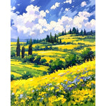 puzzle paysage champêtre fleurs arbres montagnes peinture huoil opacité diy pinceaux toile guide couleurs