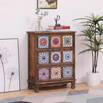commode vintage rustique tiroirs floraux bois foncé organisateur chambre coucher bois massif