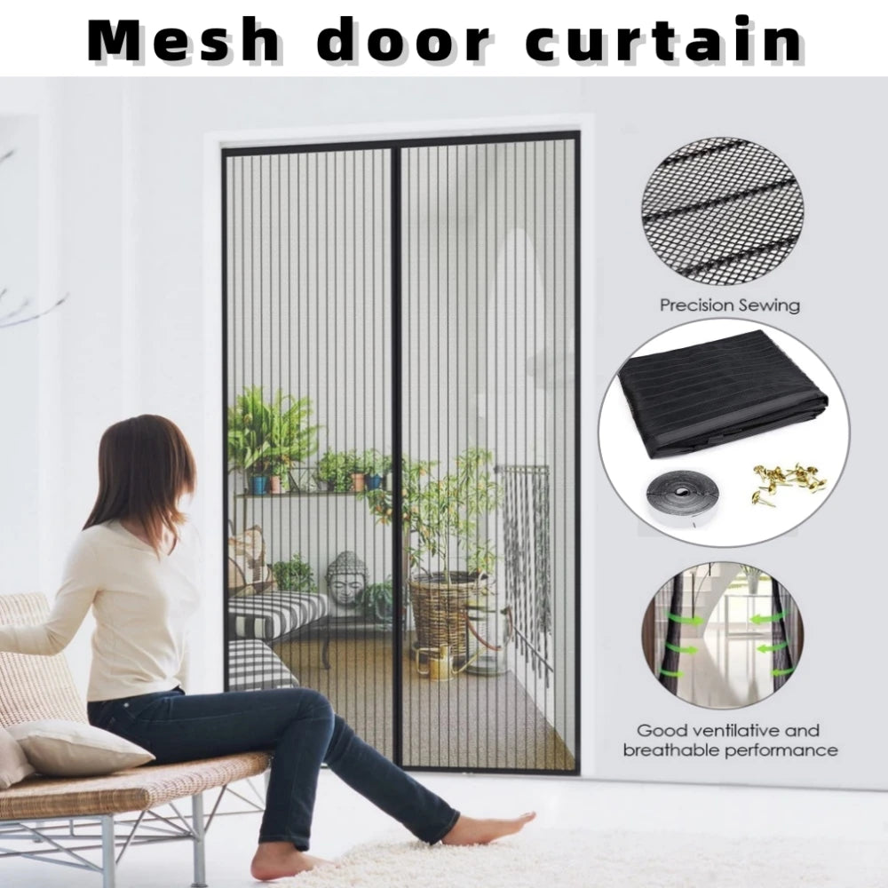 rideau porte maille fine anti insectes fermeture magnétique auto fermeture moderne noir ventilation domestique