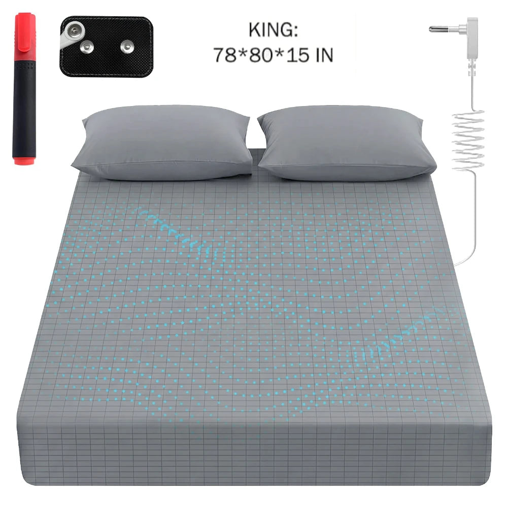 drap housse gaufré blanc gris king queen coton argent antimicrobien snaps modernes minimalistes