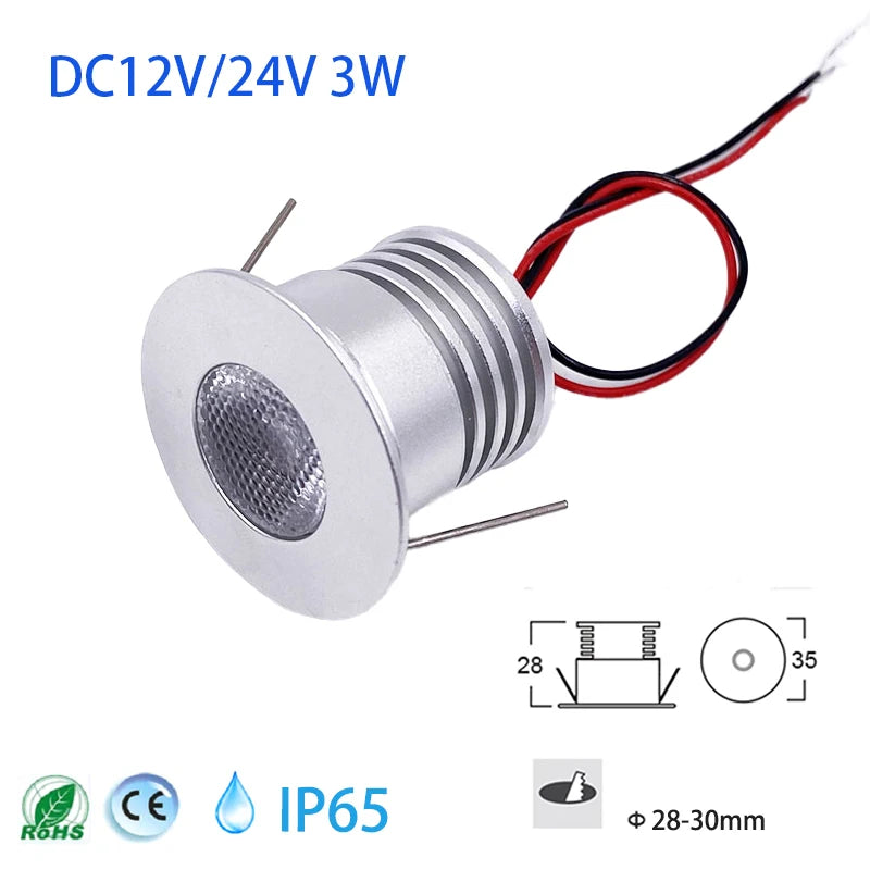 projecteur led 3w argenté grille ventilation 12v 24v 6000k 3000k 4000k