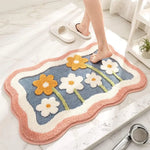 tapis bain multicolore arc ciel antidérapant absorbant moderne chats fleurs cactus polyester