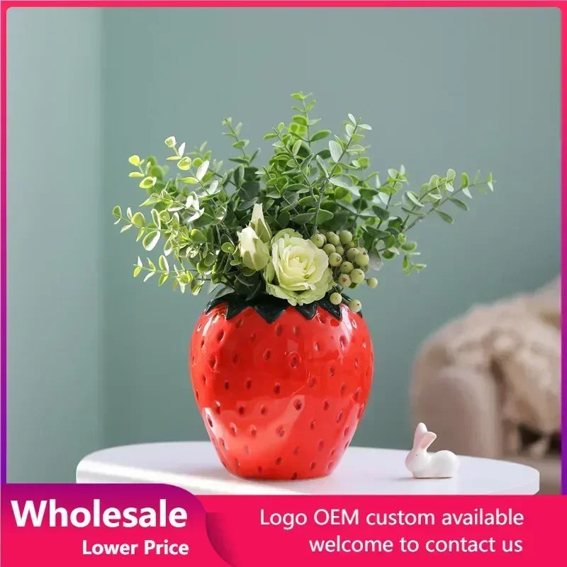 vase céramique rouge vert fraises traditionnel moderne intérieur décoration fleurs poteríaOpaque