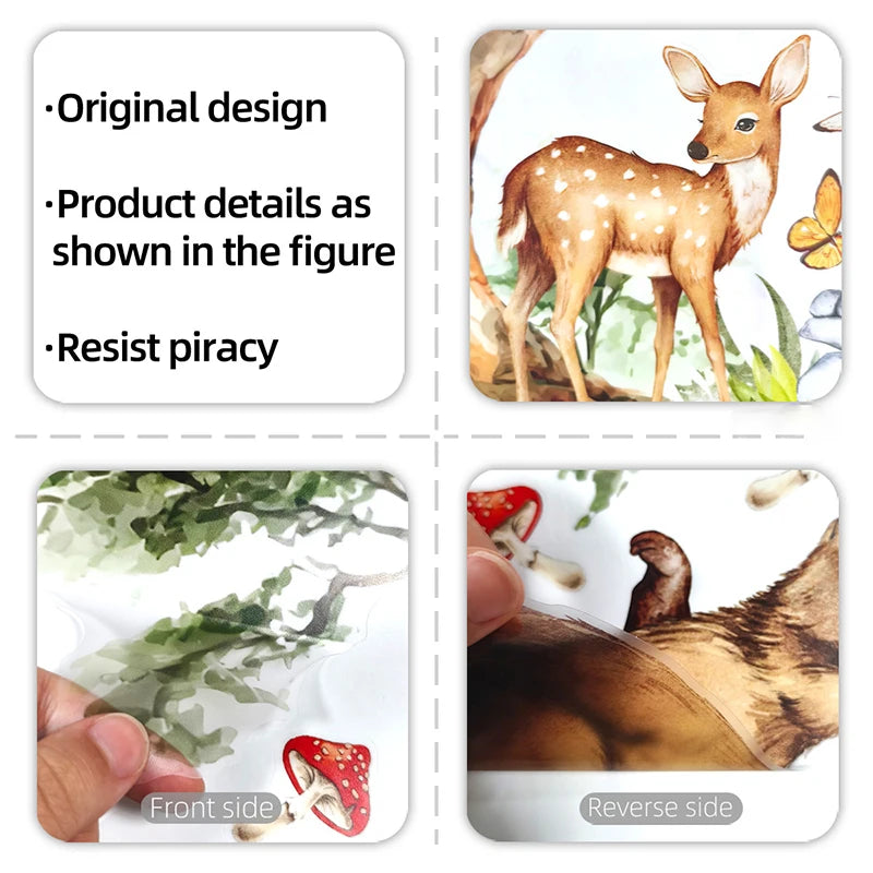 sticker mural animal peinture aquarelle deco enfant cerf renard écolier