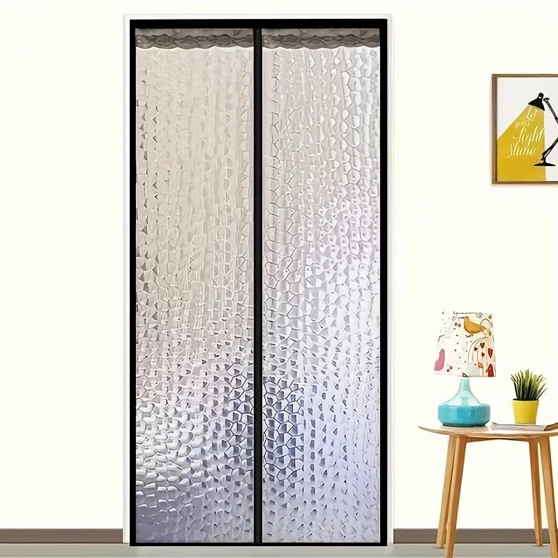 rideau porte blanc noir motif hexagonal semi transparent moderne 90x210cm