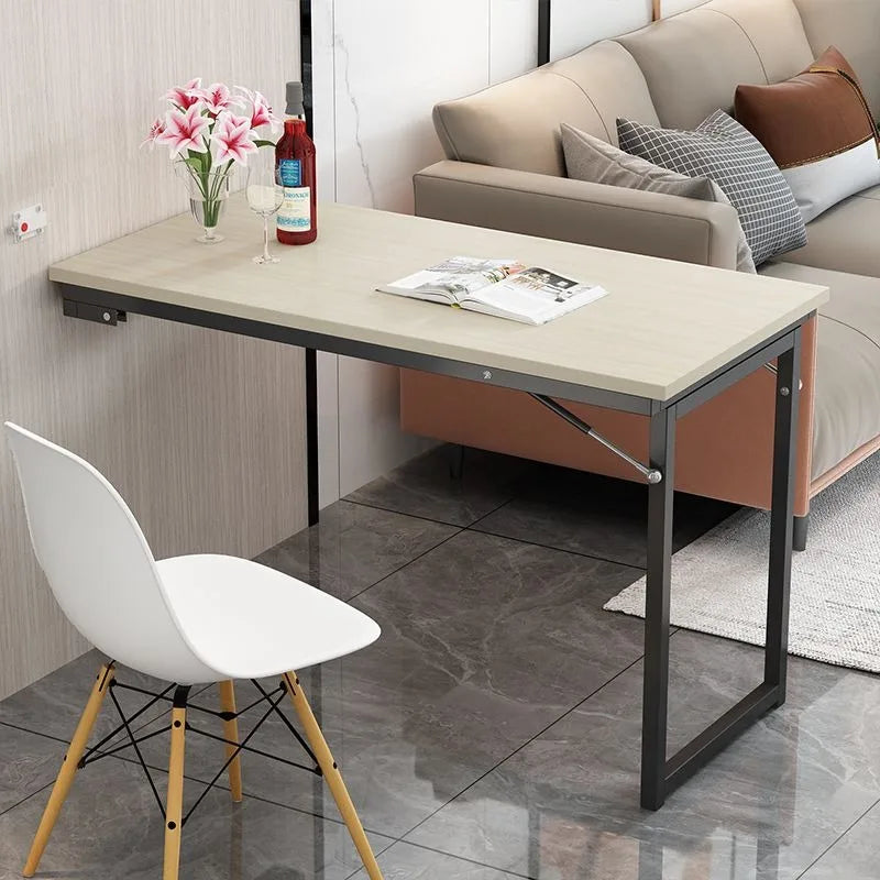 table pliable industrielle bois foncé métal noir texture bois naturelle vis fixations moderneextérieurcarrépliantemurale