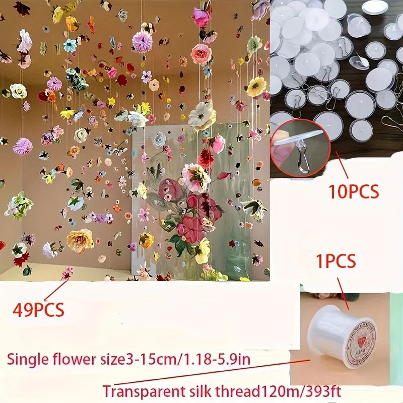 guirlande fleurs artificielles multicolores romantiques intérieur mariage décoration noël anniversaire soie
