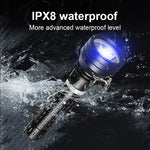lampe torche noire led rechargeable 500m lumiere intense resistant chocs auto defense camping plongee