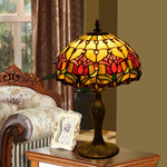 lampe table art nouveau multicolore motifs floraux tiffany abat jour vitrail base solide traditionnelle