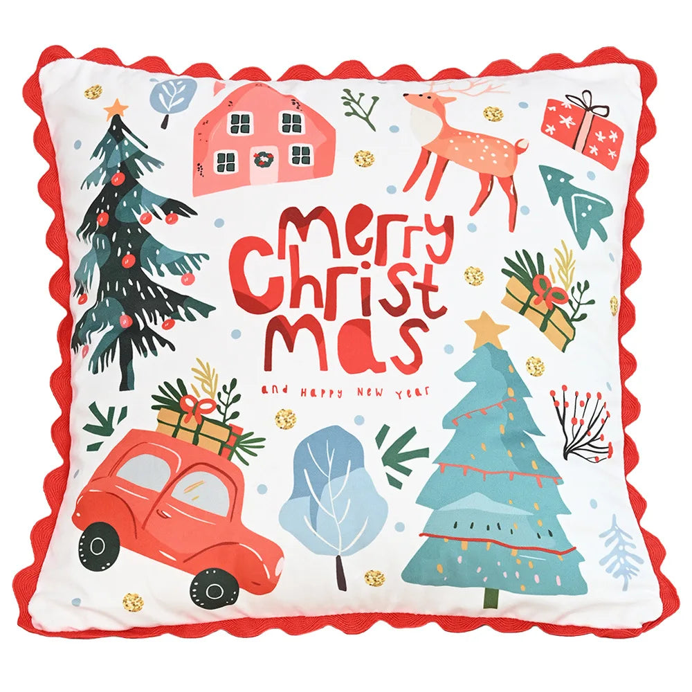 housse coussin patchwork noël blanc guirlande cloches branches baies étoiles décor maison festive 45x45cm