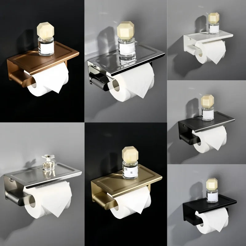 porte rouleau papier toilette moderne or noir métal brossé tablette minimaliste salle bain