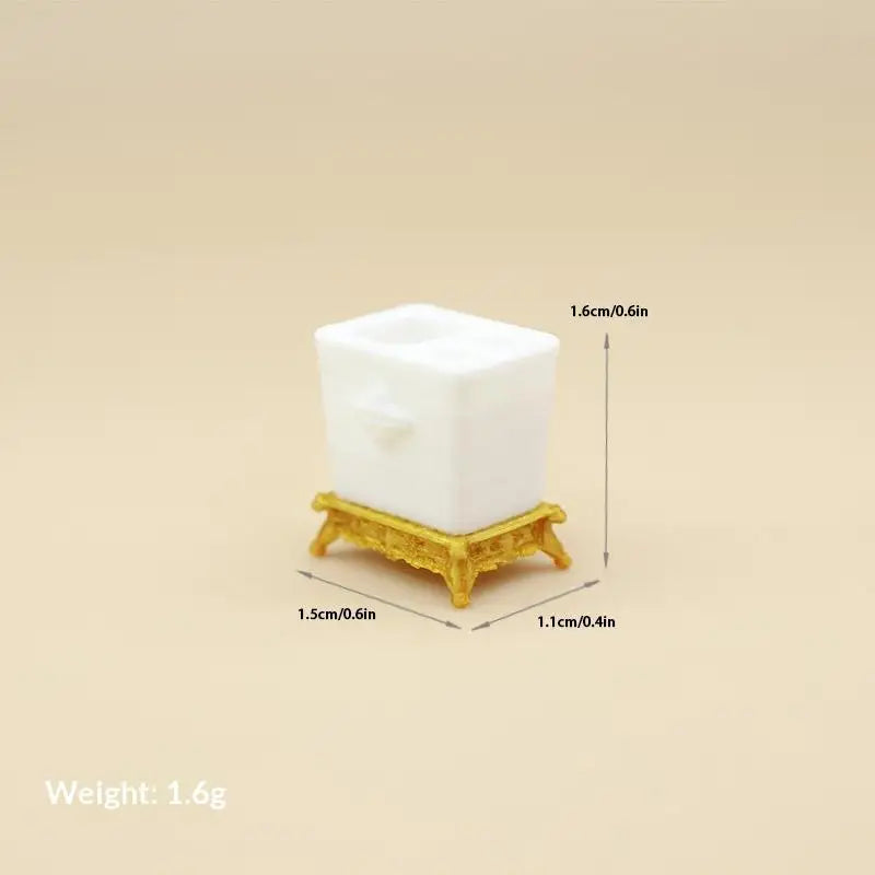 set toilette miniature blanc doré texture marbrée classique porte savon pompe savon accessoire poupée