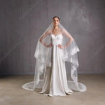 voile mariée blanc dentelle deux couches bordure dentelle classique translucide femme adultère