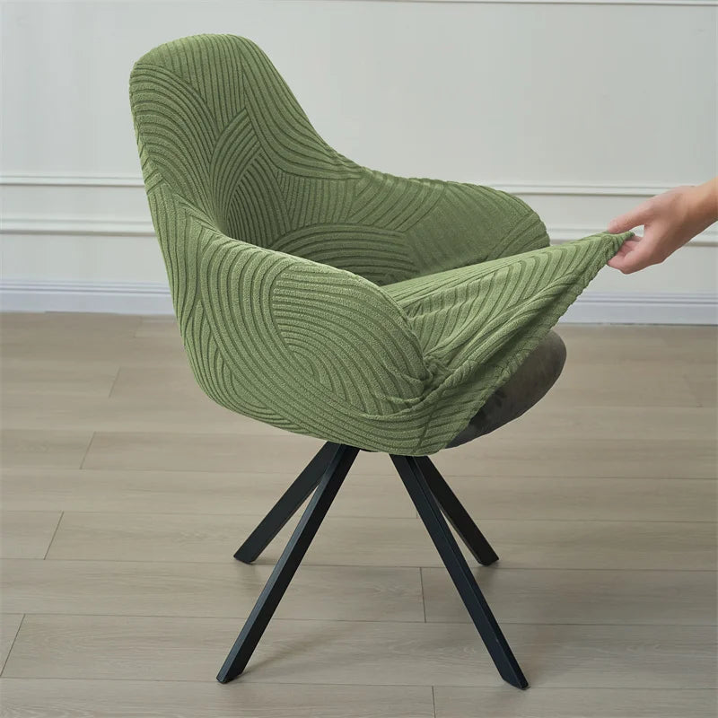 couverture chaise moderne vert olive rayures horizontales élasthanne polyester salle manger fauteuil
