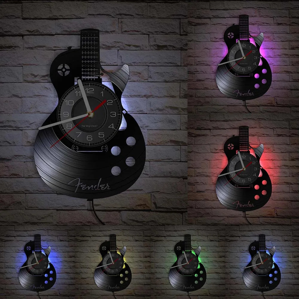horloge murale forme guitare disque vinyle aiguille rétro moderne fixations chambre salon
