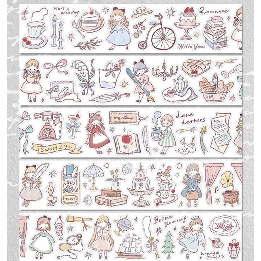 autocollants pastel dessin animé vintage personnages objets quotidien boîte rangement