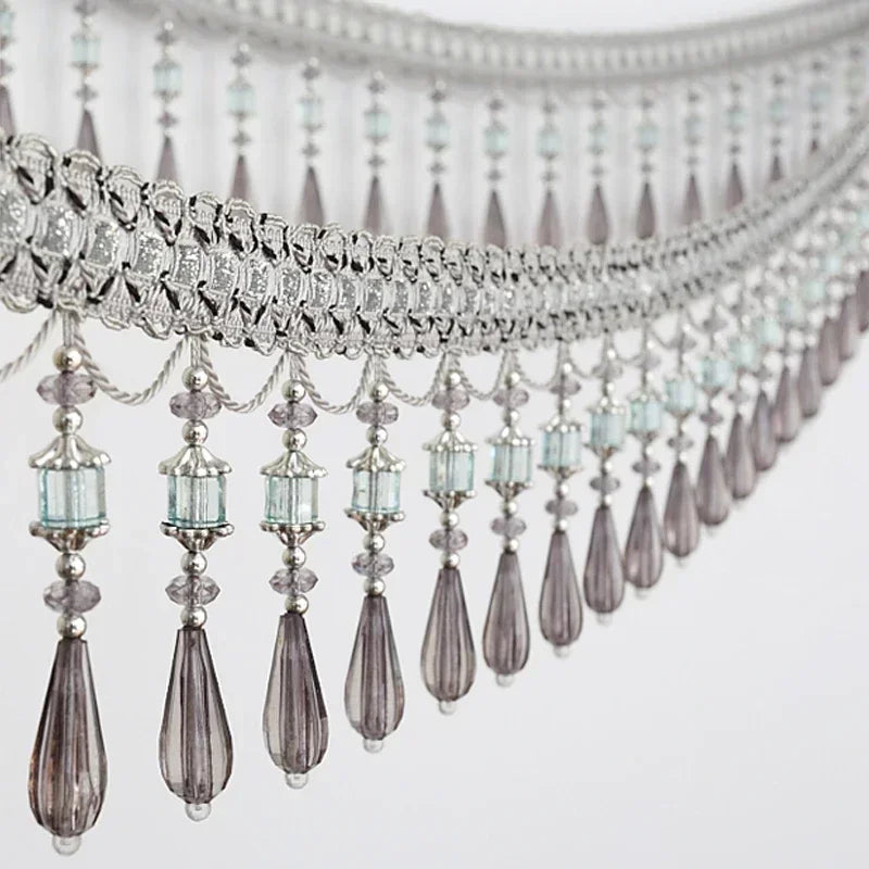 accessoires rideau dentelle goutte bleu clair doré gris élégant textile maison