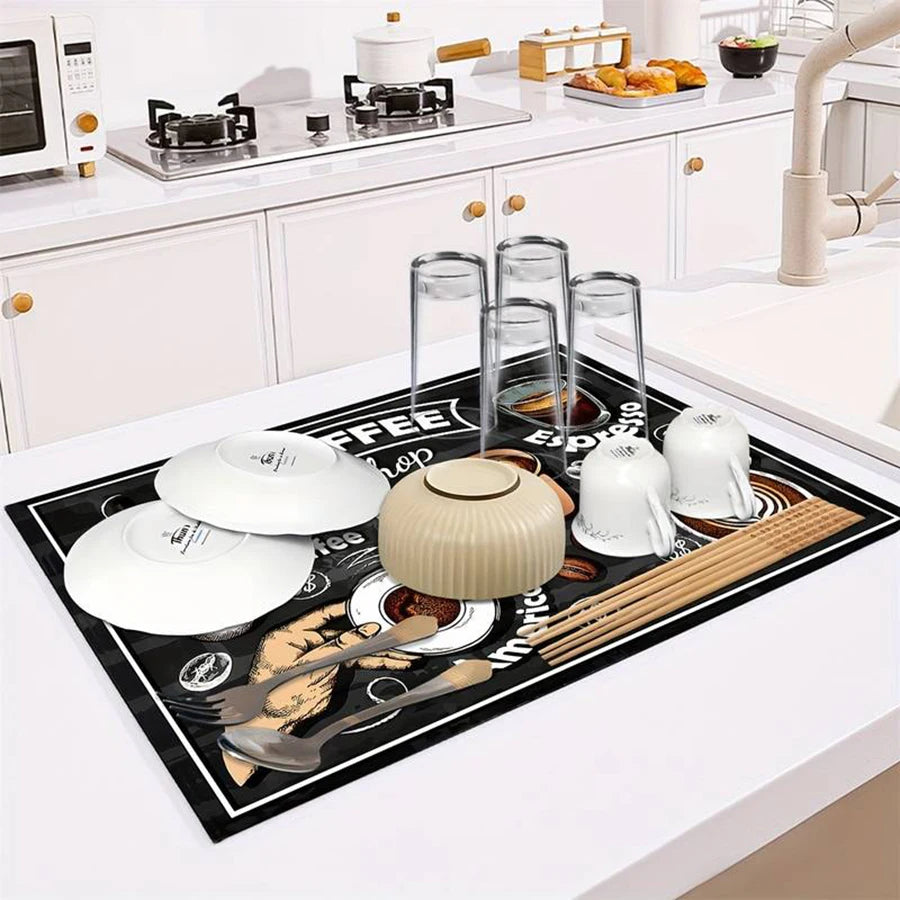 tapis moderne illustrations américano espresso noir cuisine rectangle absorbant rapide