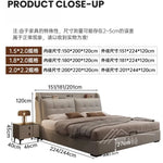 lit double moderne gris clair bois simili cuir tiroirs rangement tablette